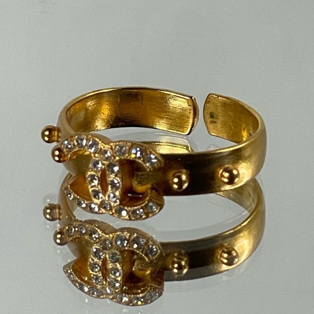 Chanel Vintage 24 Carat Plated Gold Crystal-Embellished Ring - Picture 2 of 12